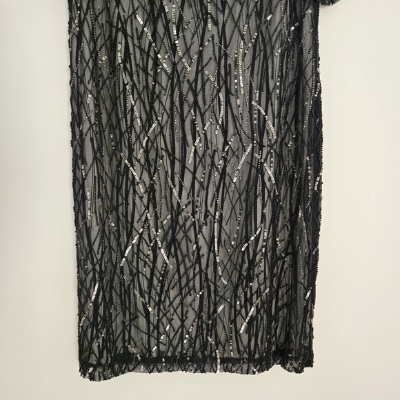 St. John Black Silk Hand Beaded Short Sleeve Caviar Dress - Picture 2 of 7